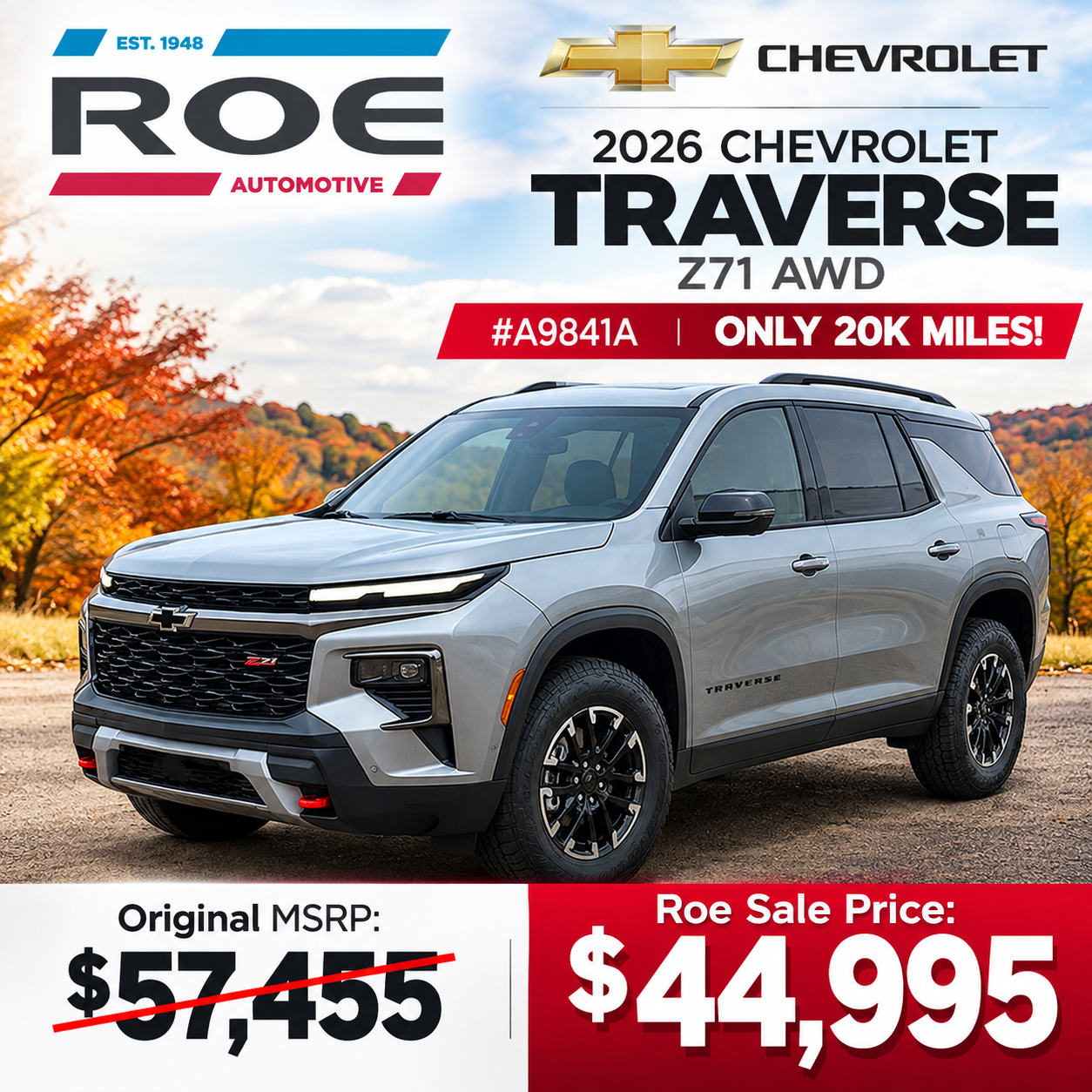 2026 Chevrolet Traverse Z71 AWD - $44,995